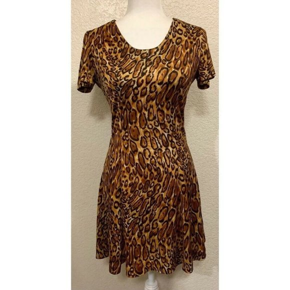 Vintage Dresses & Skirts - Sara's Las Vegas Vintage 80s Leopard Print Satin Swing Retro Dress